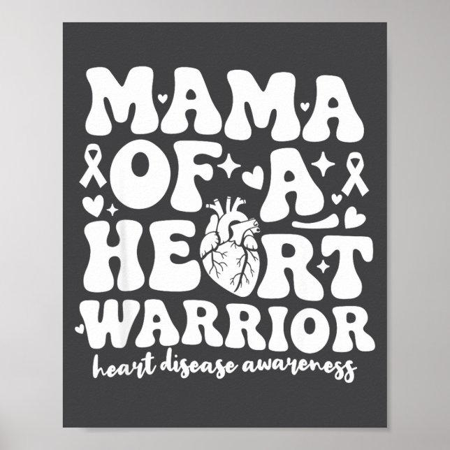 Poster Groovy Mama Of A Heart Warrior Chd Awareness Heart (Devant)