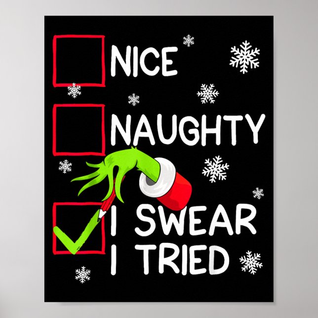 Poster Groovy Naughty I Swear I Tried Christmas Xmas Men  (Devant)