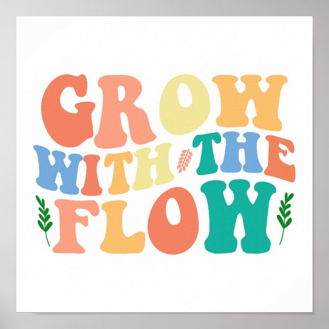 Poster Groovy Plant Lover "Grow With The Flow" Graphic (Devant)