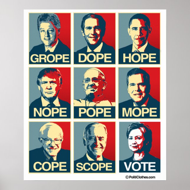 Poster Grope Dope Hope Nope Pope Cope Portée Du Vote (Devant)