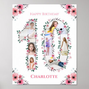 Poster Gros 10e anniversaire fille photo Collage Fleur ro