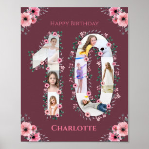 Poster Gros 10e anniversaire fille photo Collage Fleur ro