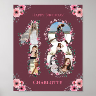 Poster Gros 18e anniversaire Fille rose Collage photo