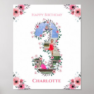 Poster Gros 3ème anniversaire fille photo Collage Fleur r
