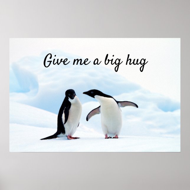Poster Gros câlin Penguin sur la glace photo avec texte (Devant)