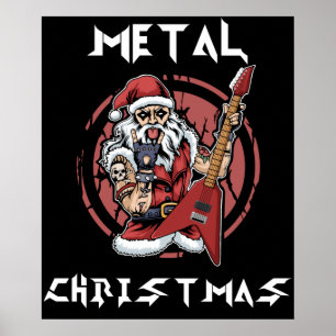 Poster Gros métal Noël Père Noël Rock Horns Metalhead