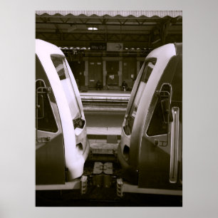 Poster Gros plan de deux trains à la plate-forme de la ga