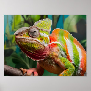 Poster Gros plan d'un lézard Chameleon coloré
