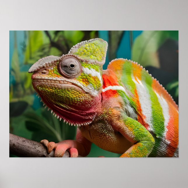 Poster Gros plan d'un lézard Chameleon coloré (Devant)