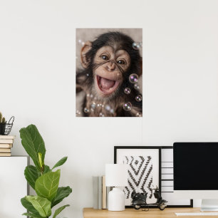 Poster Gros plan extrême de bébé chimpanzé heureux