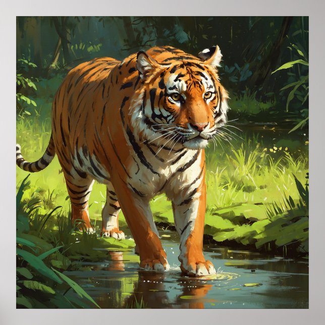 Poster Gros tigre orange dans la peinture faunique de la  (Devant)