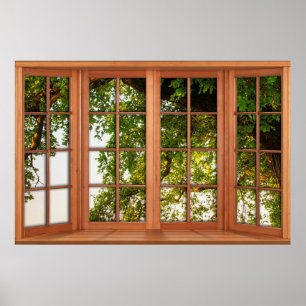 Poster Gros vieux pays Oak Tree fausse fenêtre illusion