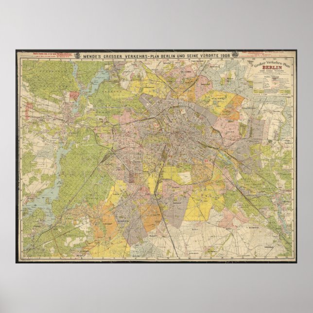 Poster Grosser Verkehrs-Plan Berlin 1908 – Historic Map   (Devant)