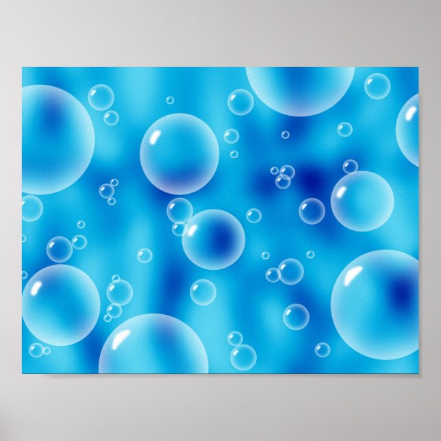 Poster Grosses bulles bleues rebondissantes (Devant)
