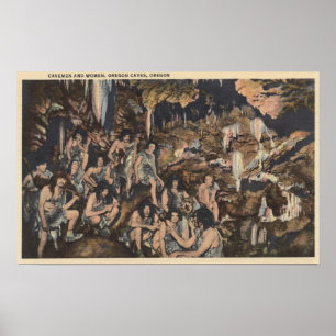 Poster Grottes de l'Oregon - Cavaliers et femmes dans les