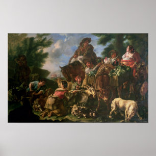 Poster Groupe de bergers avec un cheval