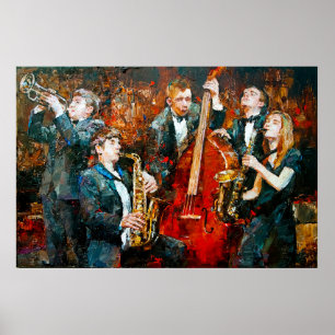 Poster Groupe de jazz élégant jouant de la musique sur la