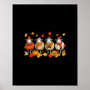 Poster Groupe de moutons d'Action de grâce d'automne feui