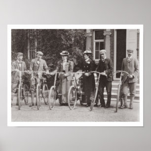 Poster Groupe d'edwardiane bicyclique, early 1900 s (b/w