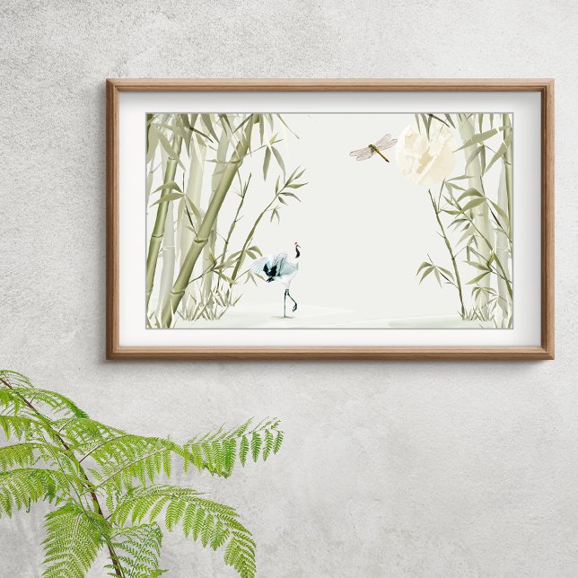 Poster Grue de bambou orientale élégante (Elegant Oriental Bamboo Crane Poster)