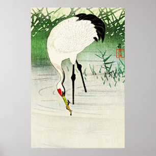 Poster Grue de pêche en eau douce par Ohara Koson