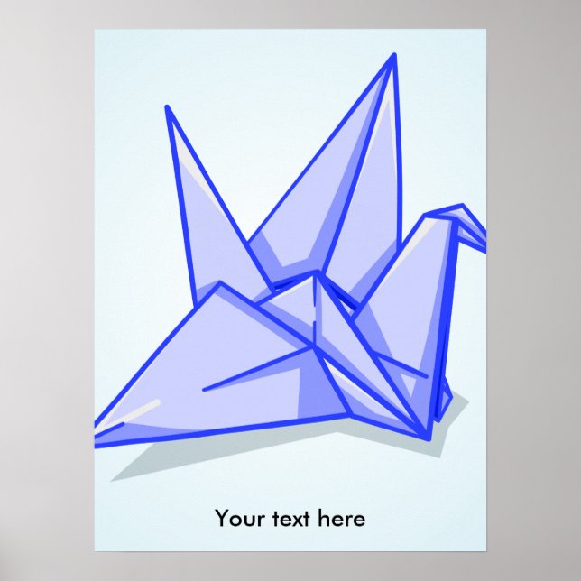 Poster Grue en papier d'origami bleu mignon (Devant)