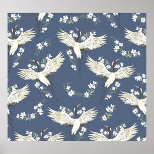 Poster Grue vintage : Motif d'oiseaux volant