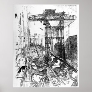 Poster Grues à Miraflores Lock - Joseph Pennell