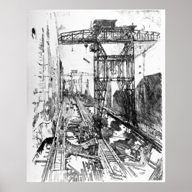 Poster Grues à Miraflores Lock - Joseph Pennell (Devant)