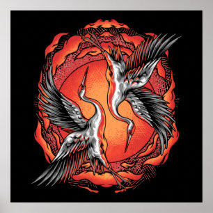 Poster Grues de combat volantes japonaises Art asiatique 