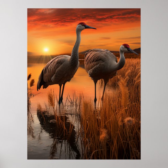 Poster Grues Sandhill à l'affiche de l'aube (Devant)