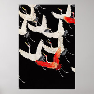Poster Grues volantes : Art du kimono d'oiseau japonais