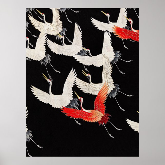 Poster Grues volantes : Japonais Bird Kimono Art (Devant)