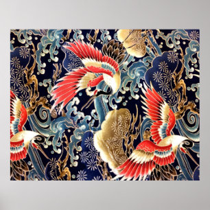 Poster GRUES VOLANTES, VAGUES, FLEURS DE PRINTEMPS Floral
