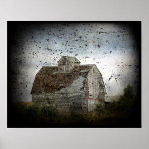 Poster Grunge de grange et d'oiseaux