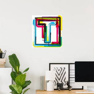 Poster Grunge Letter T Bold Colorée Typographie Urbaine
