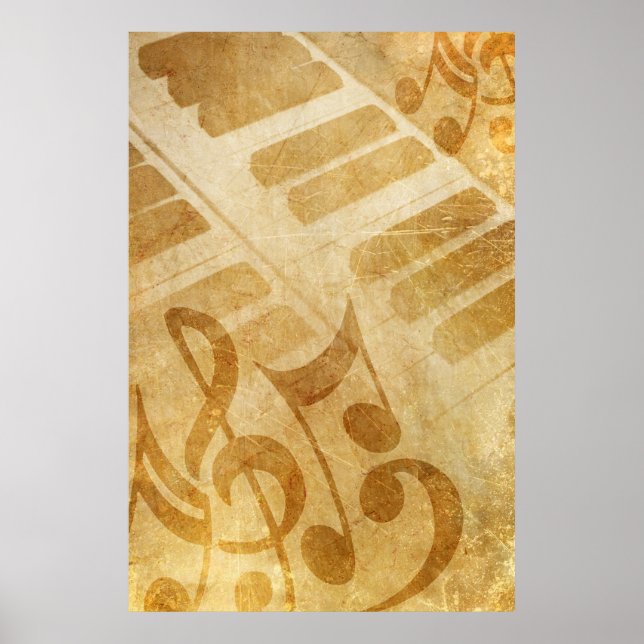 POSTER GRUNGE MUSICAL NOTES PIANO ARRIÈRE - PLANS DE PIAN (Devant)