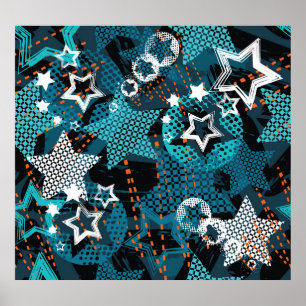 Poster Grunge star motif, design pour enfants ludique.