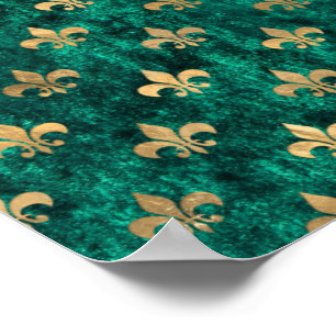 Poster Grunge Vert Velours Fleur De Lis Mardi Gras