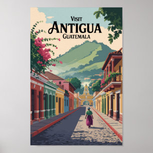 Poster Guatemala Antigua Illustration Voyage Art Vintage