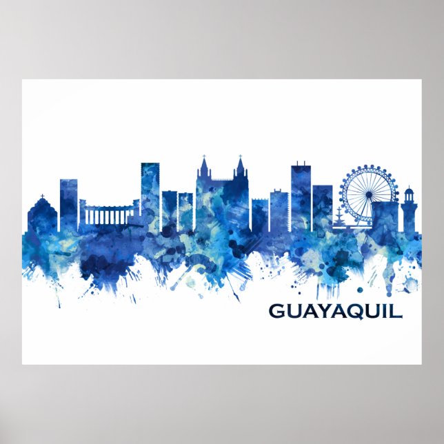 Poster Guayaquil Equateur Skyline Blue (Devant)
