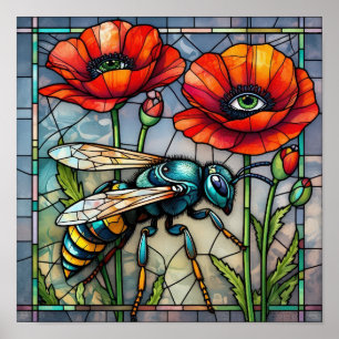 Poster Guêpe frelon abeille vitrail poppy fleur insecte