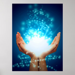 Poster Guérir les mains sur arrière - plan vert, reiki, c