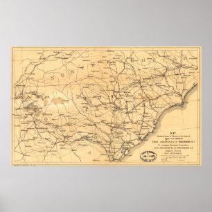 Poster Guerre civile Carte de mars Sherman Atlanta à Gold