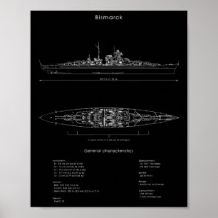 Poster Guerre Mondiale 2 Allemand Bismarck Ship Modèle 2è