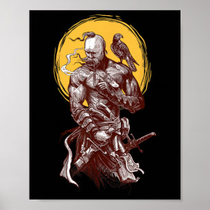 Poster Guerrier cosaque ukrainien tenant une épée combatt