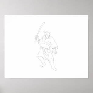 Poster Guerrier de Samouraï avec épée Katana