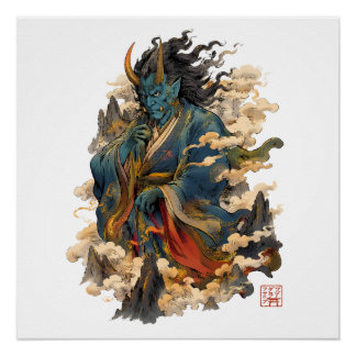 Poster Guerrier démon Blue Oni | Mythologie japonaise Yok