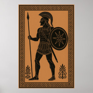 Poster Guerrier grec ancien - Style poterie à figure noir