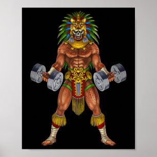 Poster Guerrier Jaguar Aztèque Musculation Gymnastique Ha